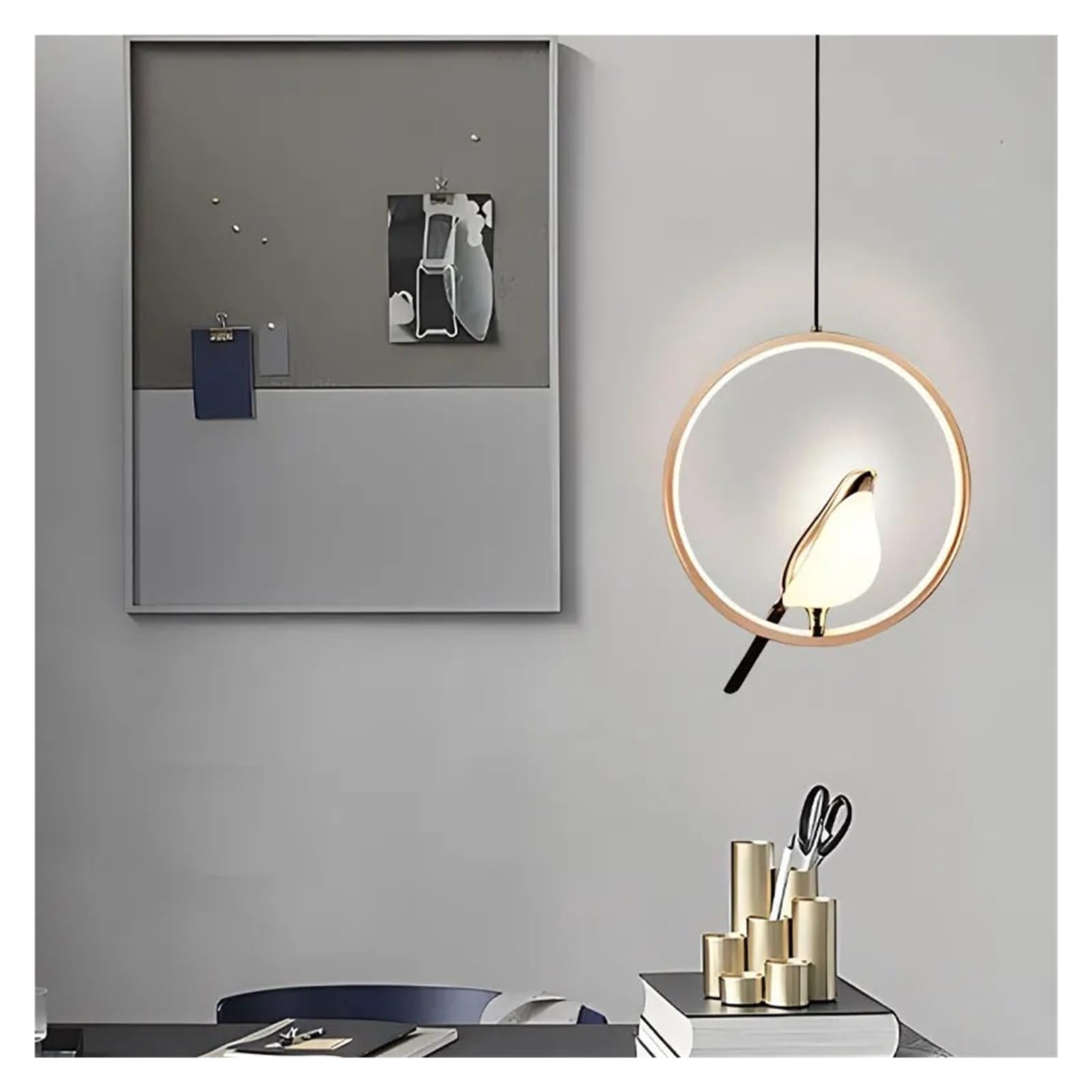 MESOVFCA Magpie Bird LED Cord Pendant Lamps Indoor LED Chandelier Lights for Bedside Bedroom Indoor Black/Gold Hanging Lights,Warm Atmosphere