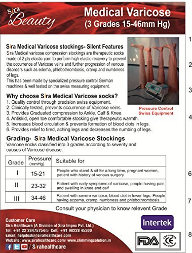 Image of Sira Medical Antiskid Varicose Veins Graduate Calibrated Compression Socks, Stocking Improve Blood Circulation, Varicose Vein, Swollen, Aching Legs, Pain Relief, Edema, Sore Legs, Compression Sleeve with Anti Slip, Grade-II, Unisex.