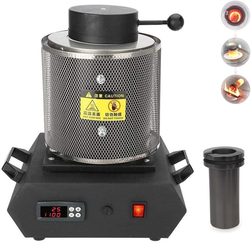 Automatic Electric Melting Furnace, Digital Metal Smelting Furnace Machine with Mesh Guard and Armrest, 1150℃ automatic digital melting furnace, for Refining Casting Gold Silver Jewelry 1KG