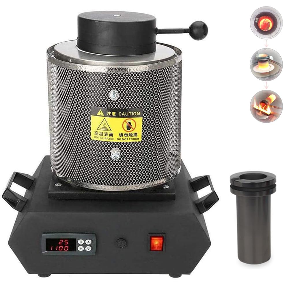 Automatic Electric Melting Furnace, Digital Metal Smelting Furnace Machine with Mesh Guard and Armrest, 1150℃ automatic digital melting furnace, for Refining Casting Gold Silver Jewelry 1KG