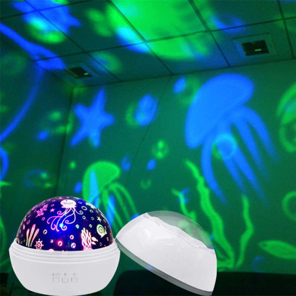 Lampka nocna projektor sypialnia lampka nocna romantyczna obrotowa gwiaździste niebo lampa projekcyjna USB zasilana na baterie światło do snu dla niemowląt światło LED materiał ABS, biały