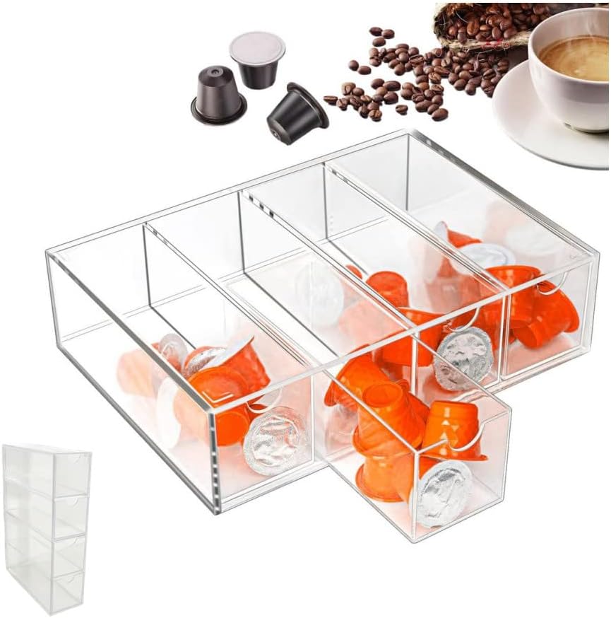 Primst Acrylic Coffee Capsule Holder, 4 Compartments Clear
