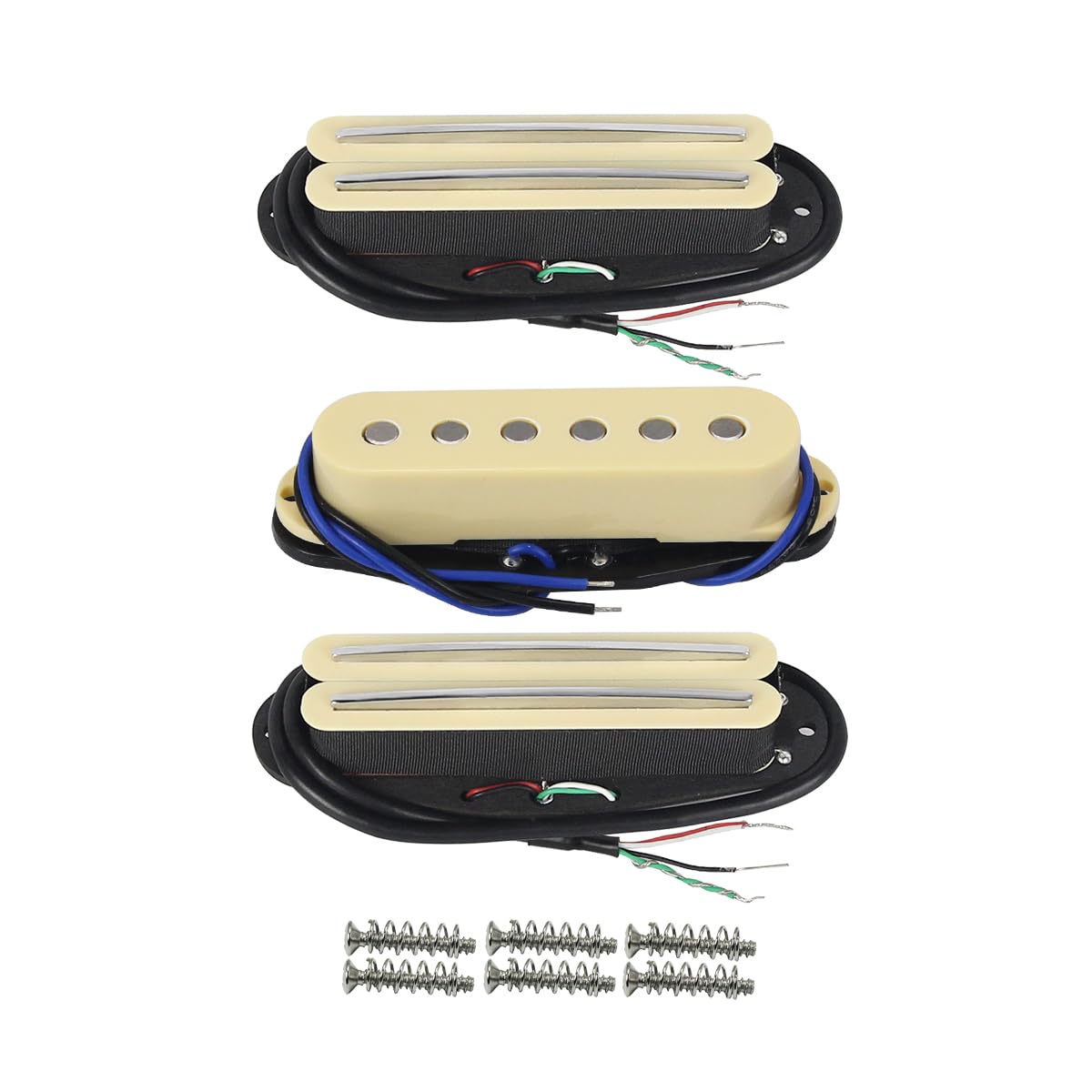 FLEOR 3PCS Pastillas Humbucker de Doble Riel Caliente Alnico 5 para Guitarra y Pastilla de Bobina Simple Mástil+Medio+Puente Juego de Pastillas, Crema