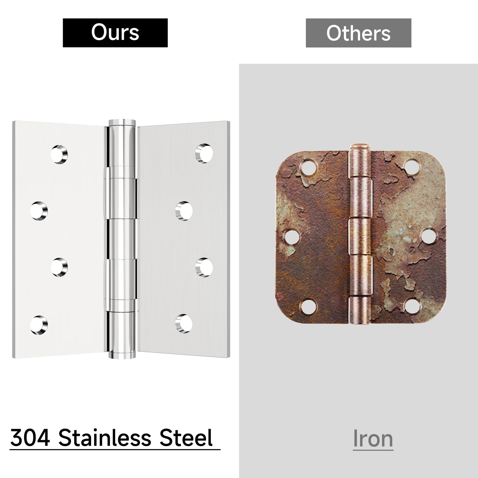 Paquete de 3 bisagras de puerta comerciales resistentes con rodamiento de bolas silencioso, bisagras de puerta exterior de 4 x 4 pulgadas, esquinas cuadradas de acero inoxidable de 2.5 mm de grosor