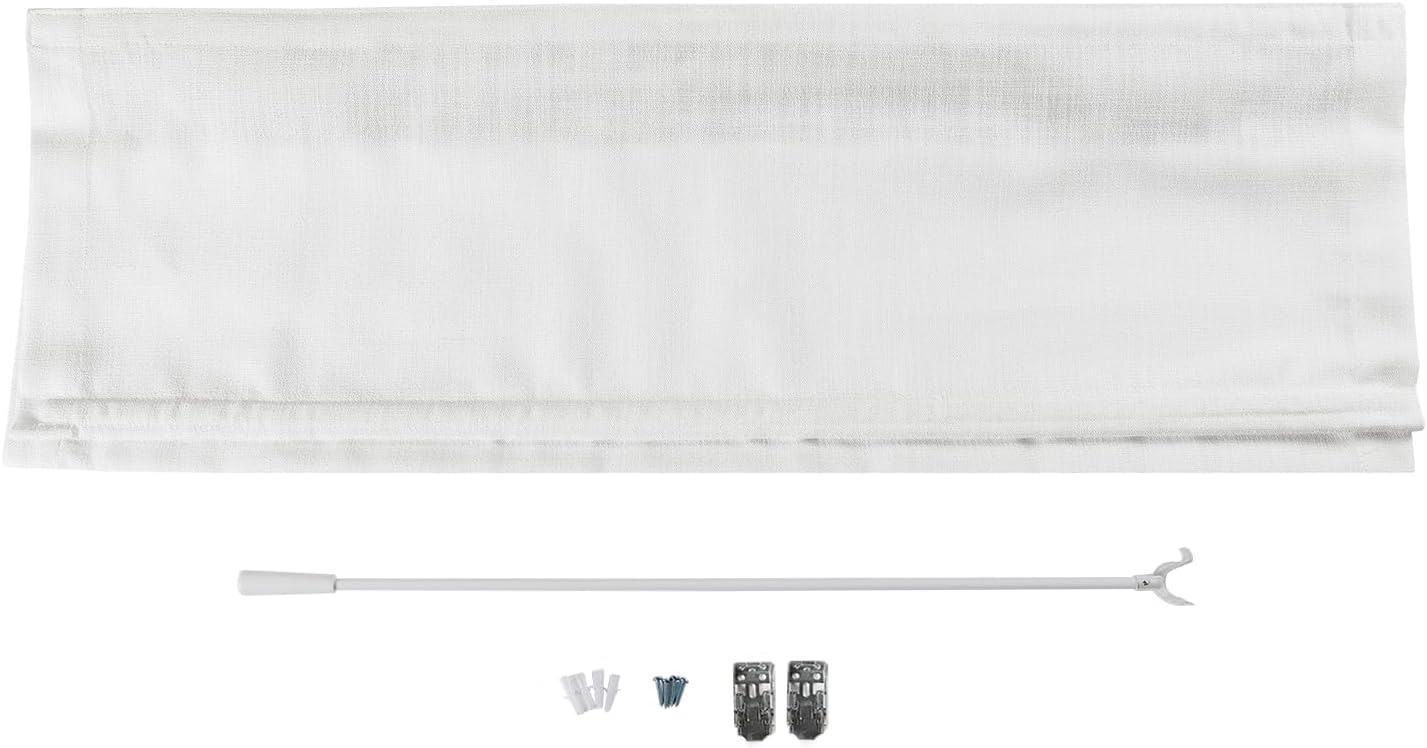 TWOPAGES Liz No Drill Cordless Roman Shades Linen Textured Roman Blinds for Windows, Custom Made Room Darkening Blackout Roman Window Shades, Hardware Included, Snow White, 1 Piece