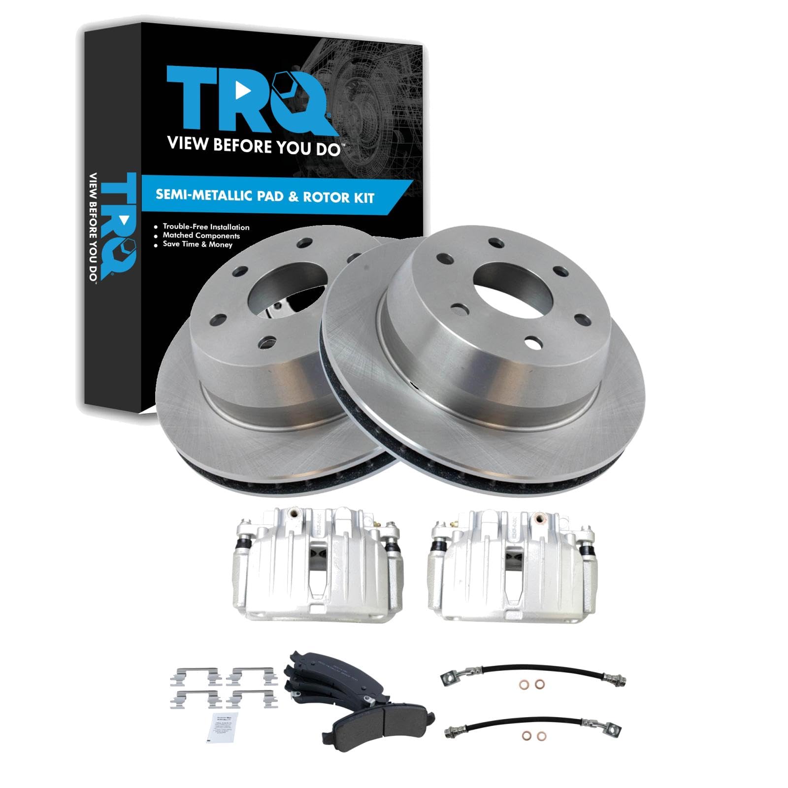 TRQ Brake Pad &amp; Rotor Kit Semi-Metallic Compatible with 2002 Chevrolet Avalanche 1500 Suburban 1500 Tahoe GMC Yukon Yukon XL 1500