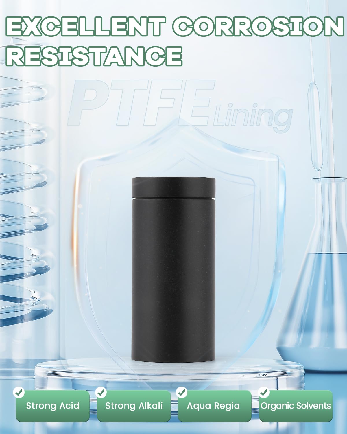 Huanyu Reactor autoclave de síntesis hidrotermal 250 ℃ 4MPa con recipiente forrado de PPL para laboratorio (50ml)