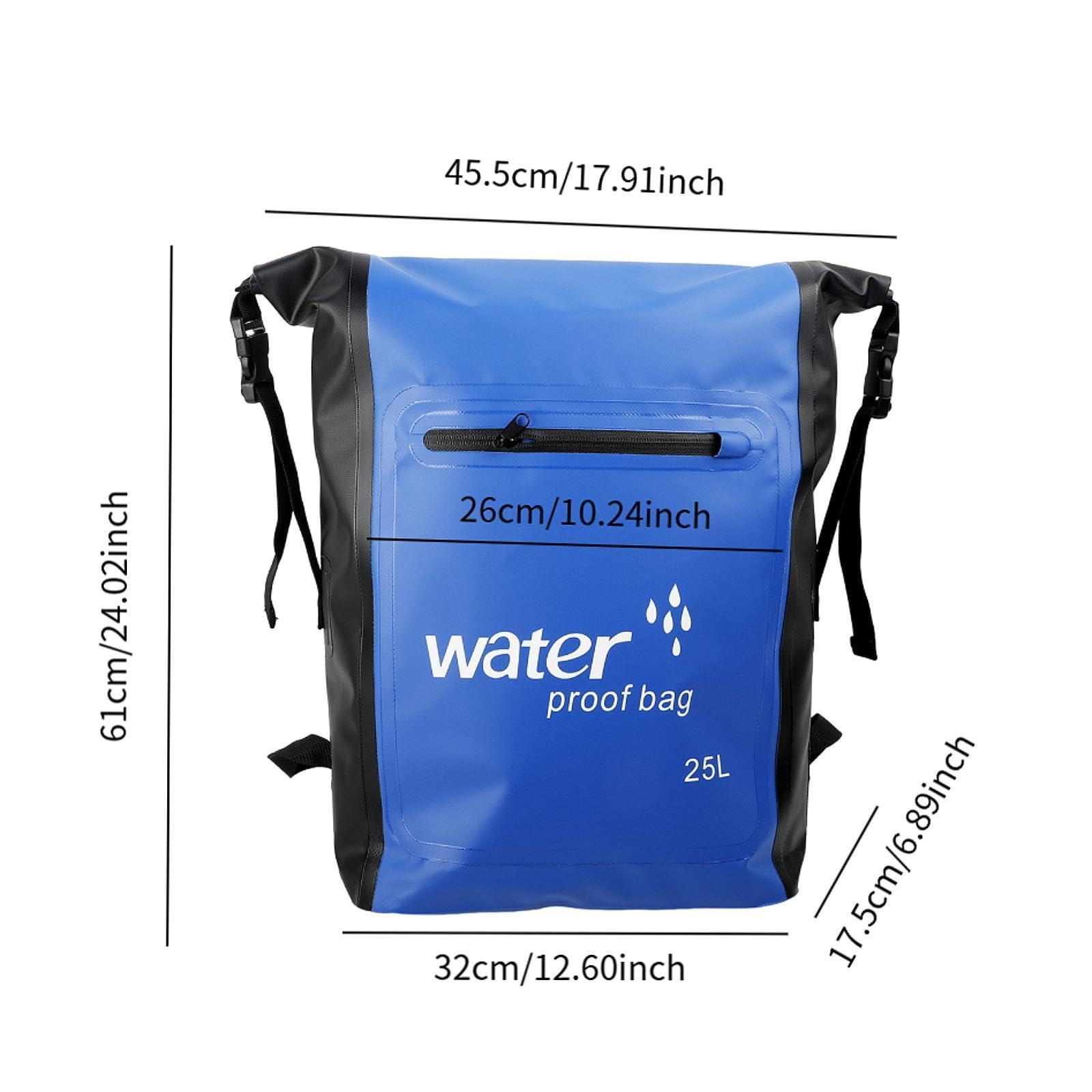 Wasserdichter Rucksack, 25 Liter, Wasserdichter Packsack mit Großem Stauraum für Schwimmen, Reisen, Wandern Und Outdoor Abenteuer, Blau
