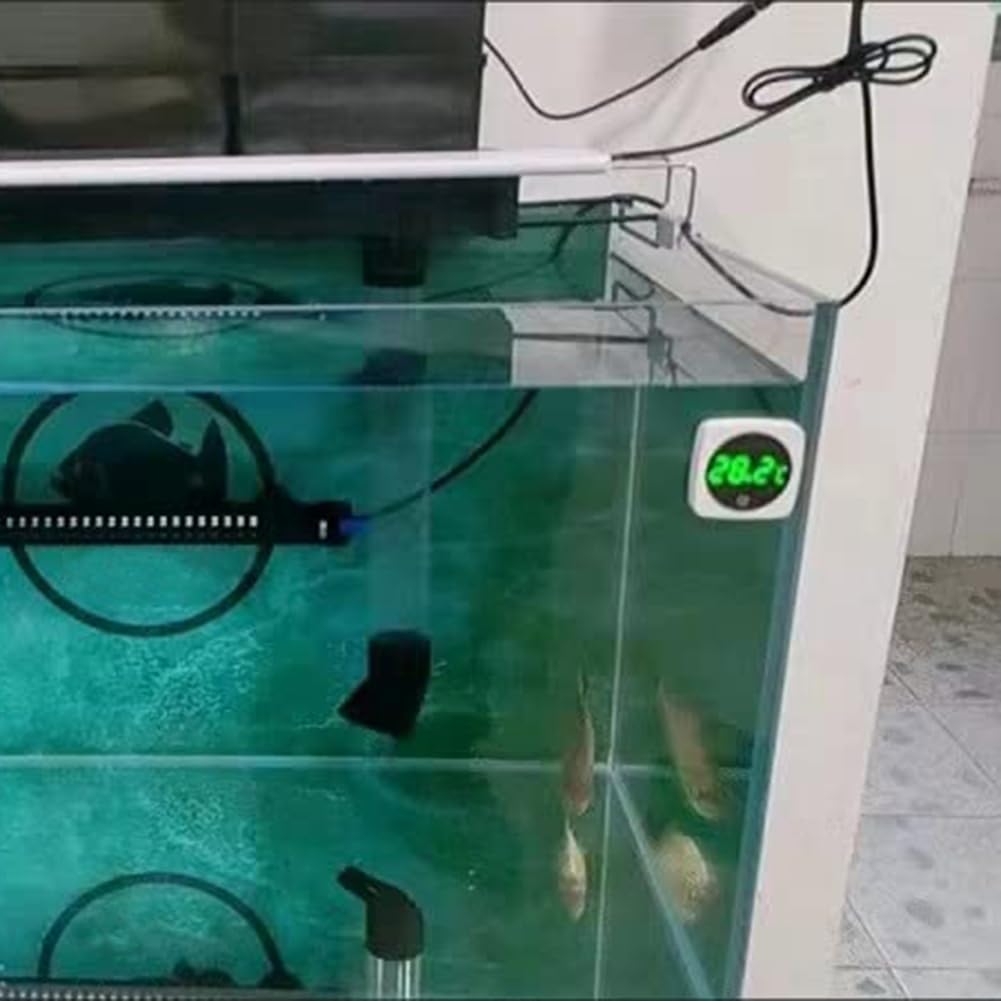 Bamberg Termómetro de acuario de 2 piezas, sensor de temperatura con una precisión de ± 0,9 °C, ABS blanco, pantalla táctil 5S Refresh, HD Digital