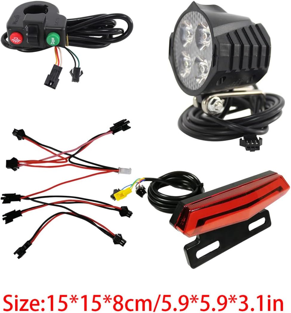 E-Bike Headlight Taillight Set, Electric Front and Rear Lights with Horn, Bike Safety Light for Night Riding Black