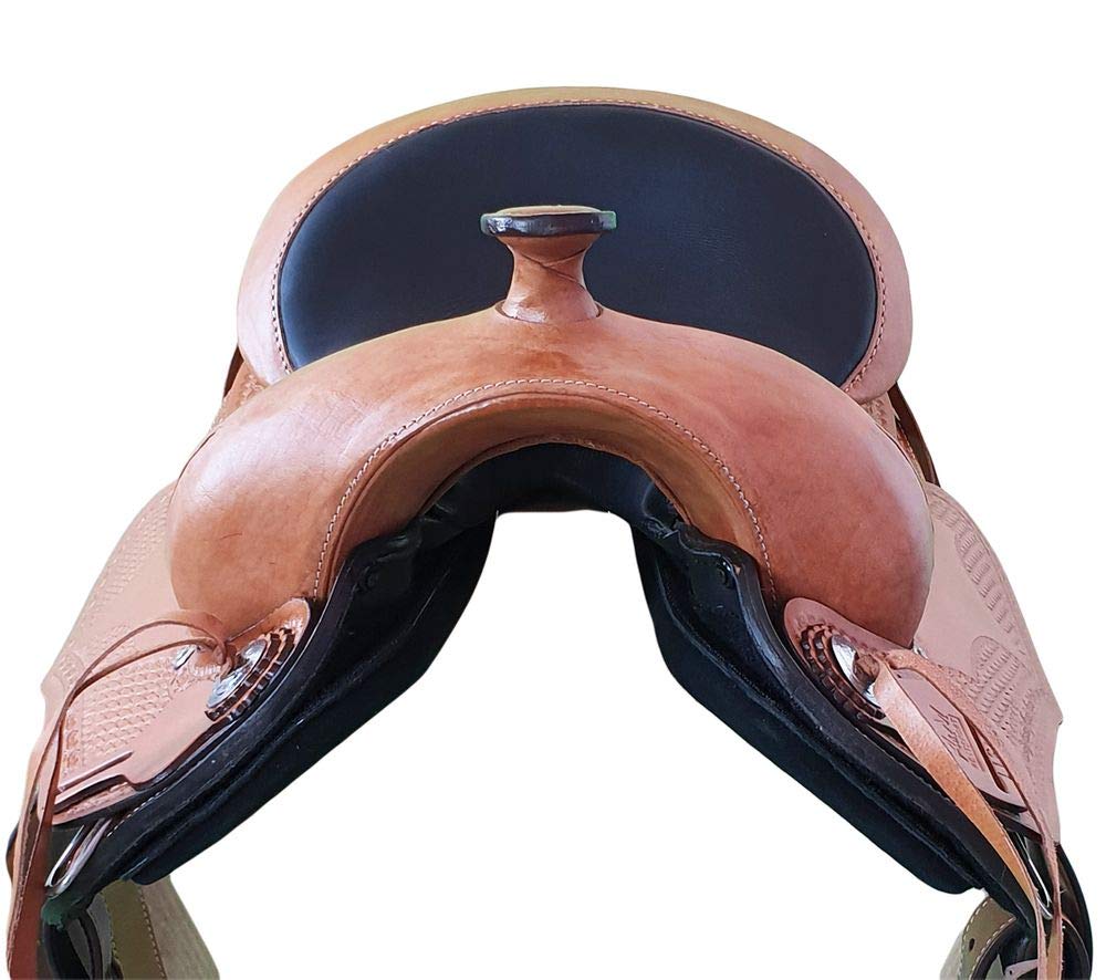 A&M Reitsport Baumloser Westernsattel Nebraska ECO Büffelleder, wechselbares Kopfeisen, Größe:17 Zoll