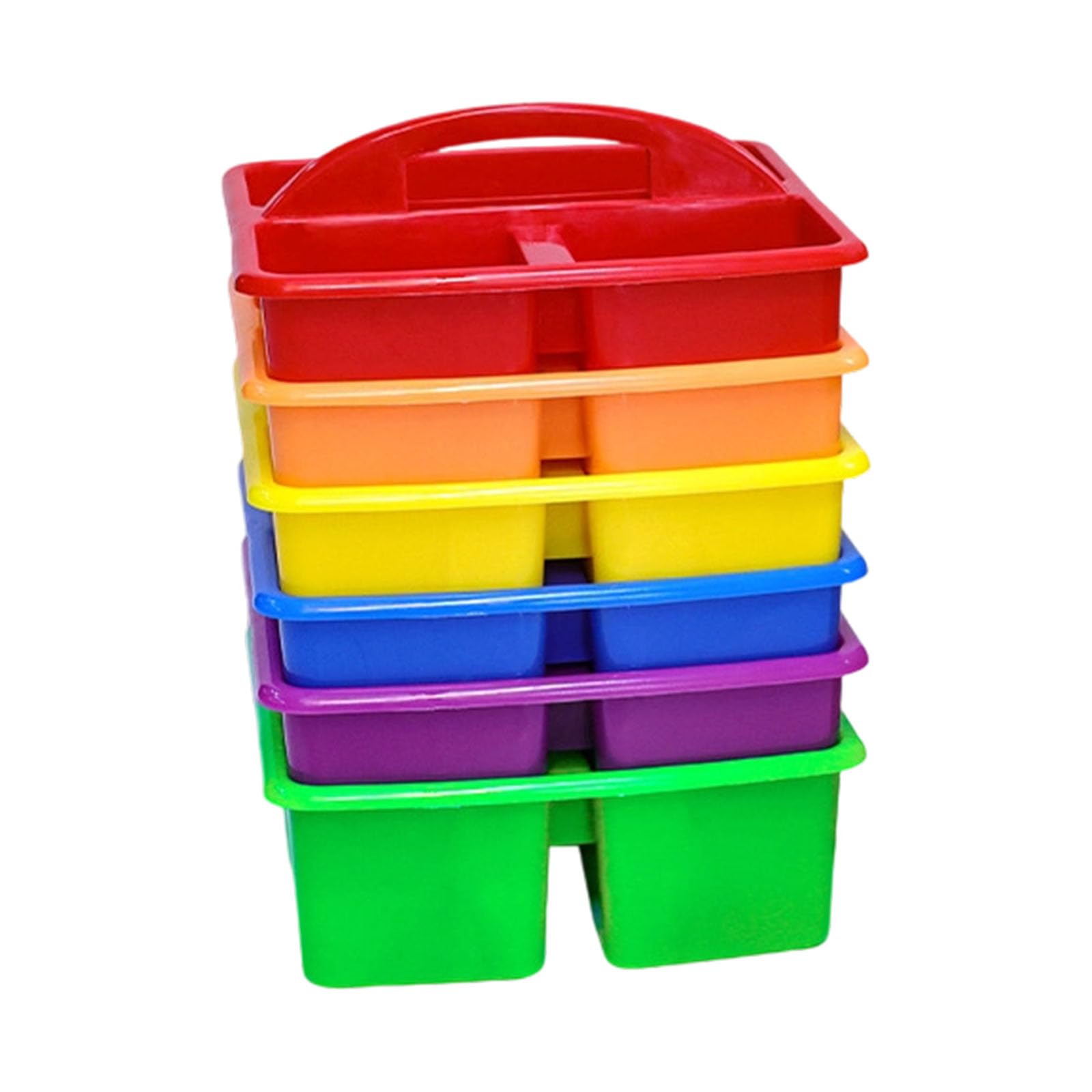 Msioytog 6Pcs Storage Basket with Handle 3 Section Art Supplies Organiser Storage Bin with Handle Stackable for Kitchen Bathroom Multi Compartment Organiser Box