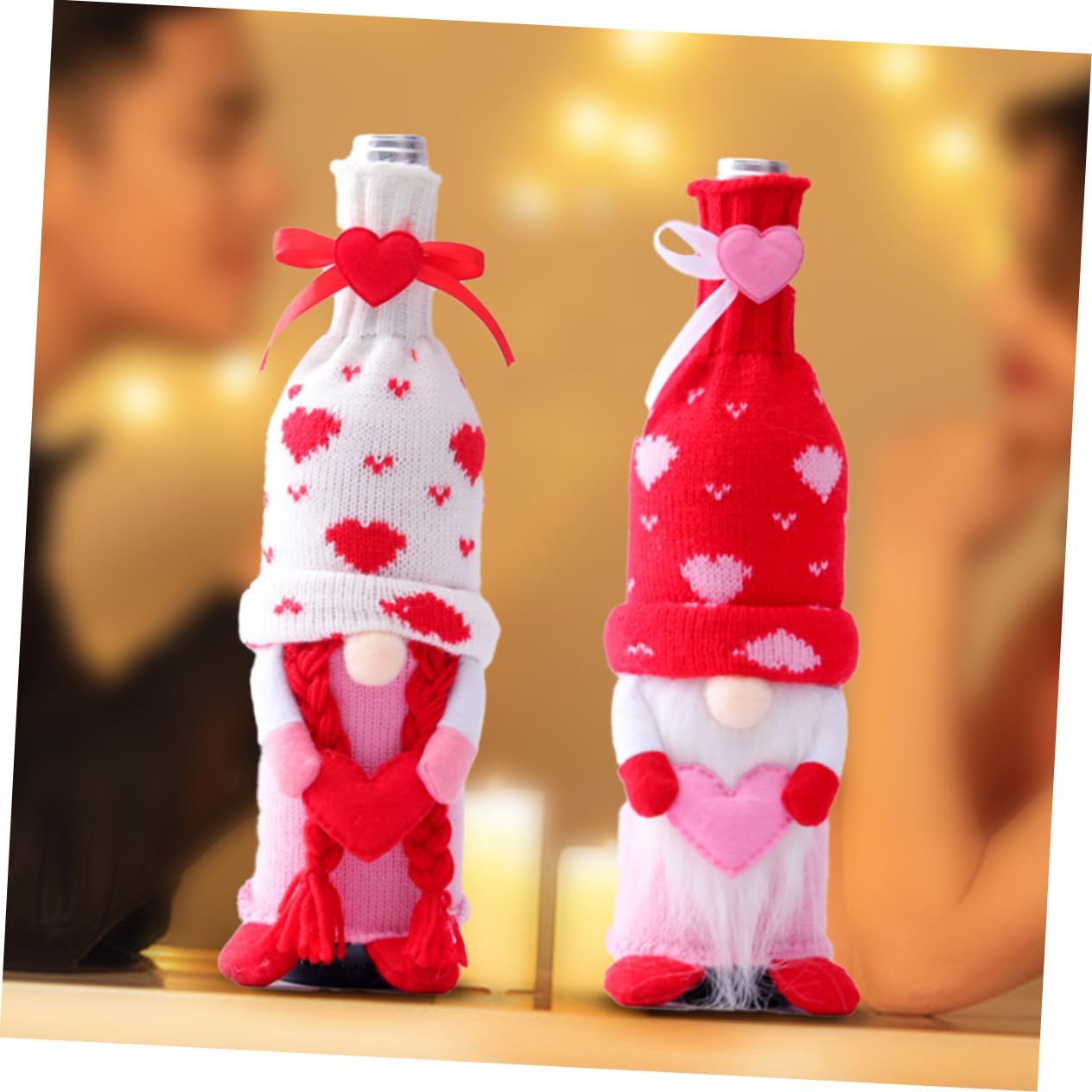 3 Ensembles Housses De Bouteilles De Vin Forme De GNOME Décoratives pour Saint Valentin Accessoires De Maison Fête 2 Pièces * 3
