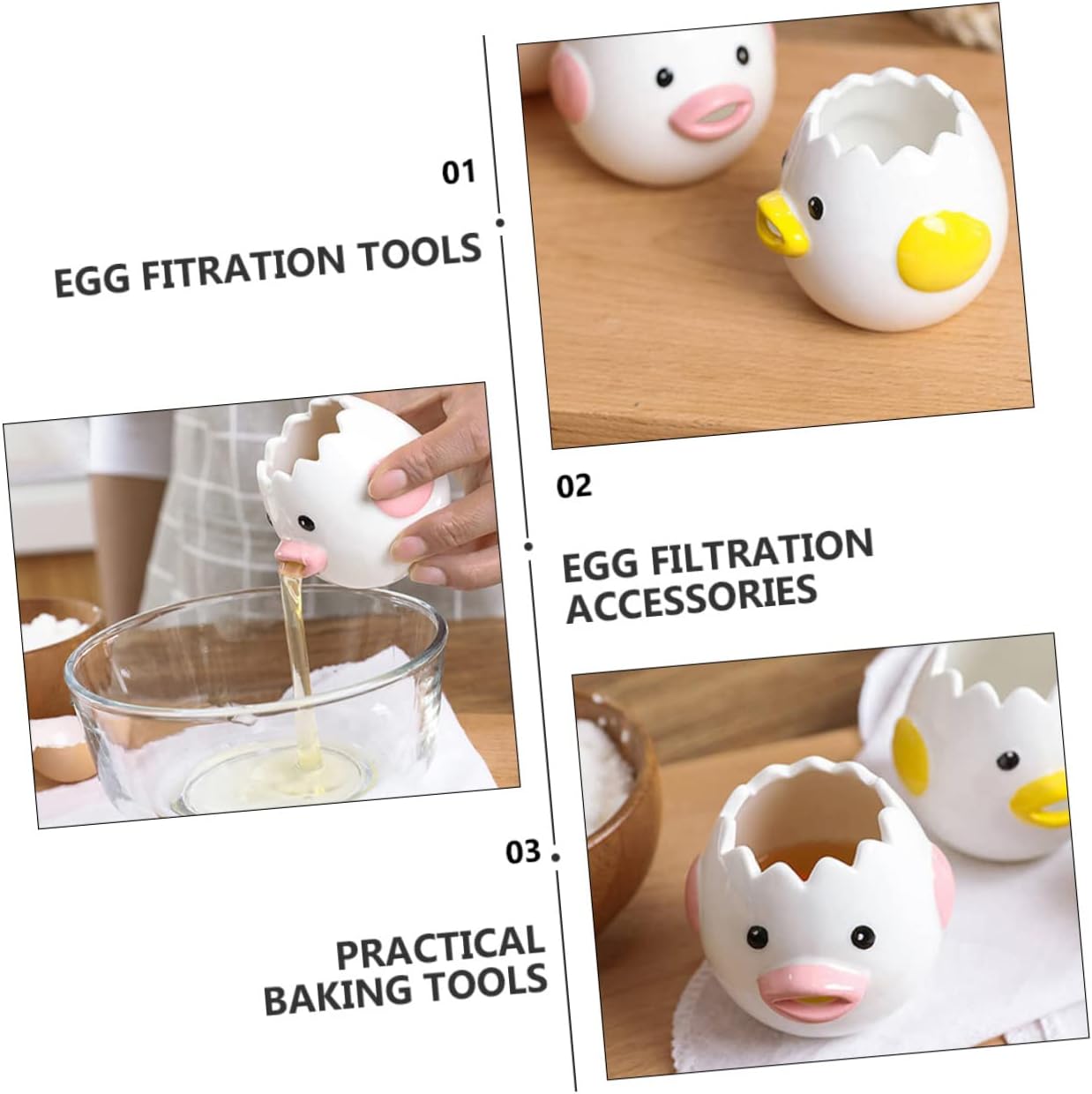 2pcs Ceramic Egg White Separator Household Egg Filtration Tool Breaker Skelter