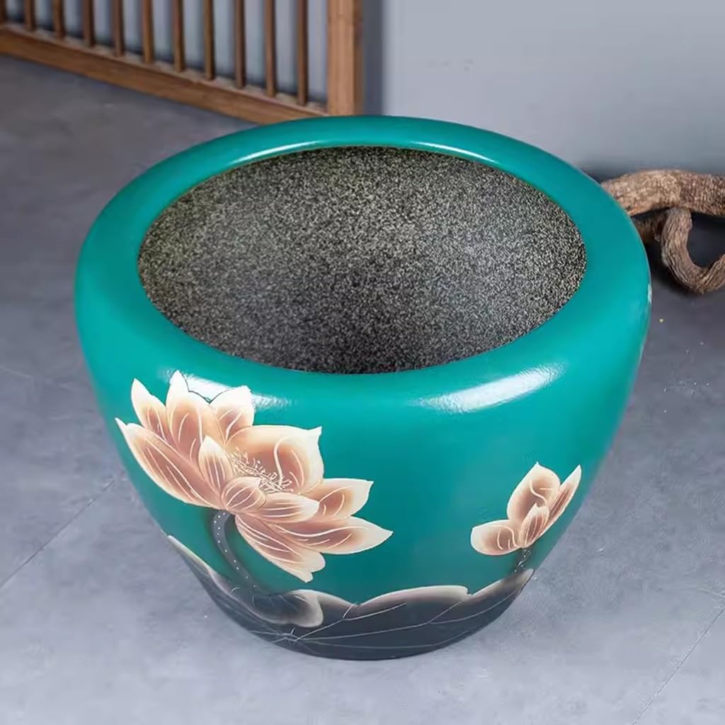 Tanque Peces Acuario Patio al Aire Libre, Tanque de Peces cerámica, balcón, acuicultura Pintada, Lirio Agua, Planta Loto, Lavabo | 41cm