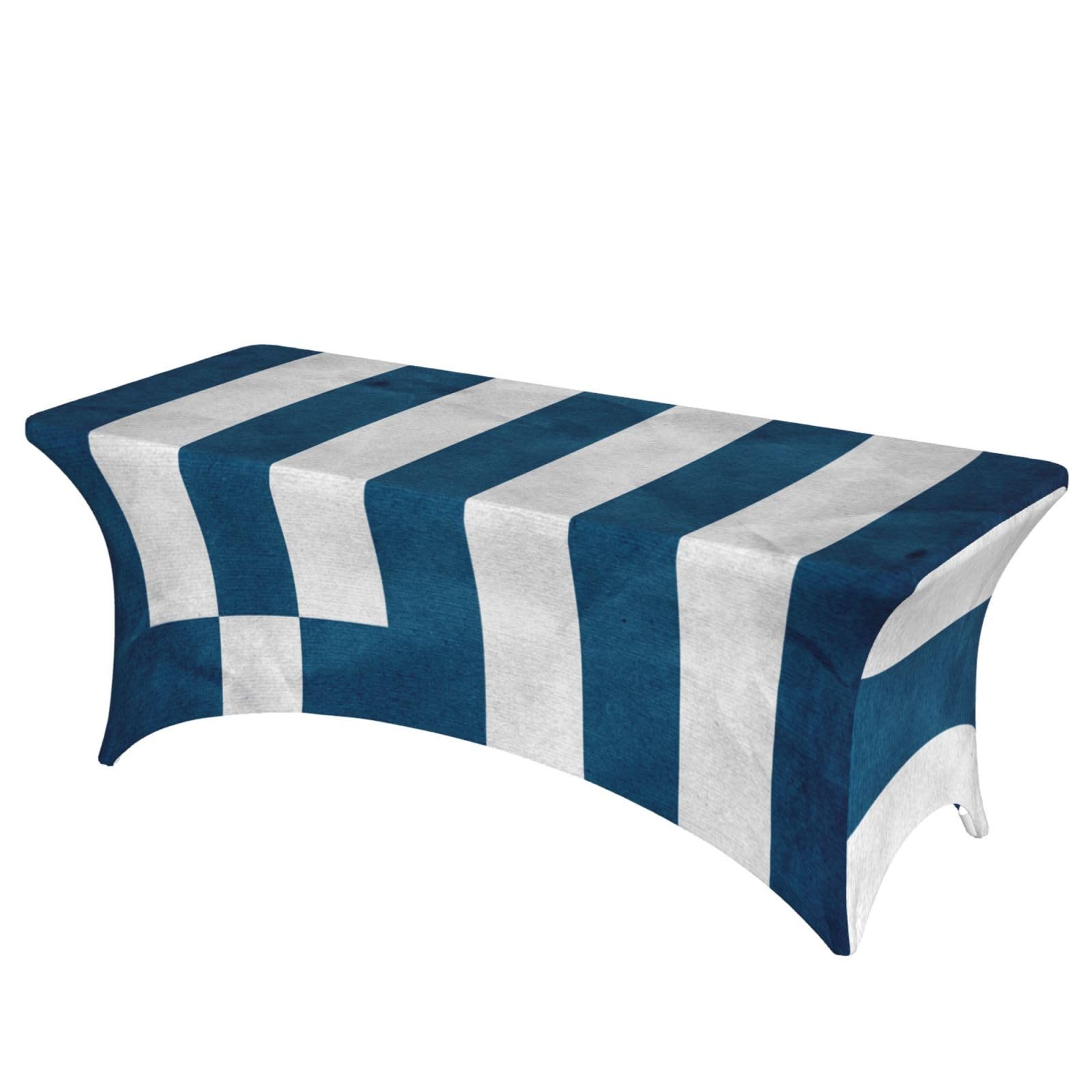 DCEHGEW 6FT Spandex Rectangular Table Cloth, greek flag Printed Fitted Elastic Tablecloths Washable Table Cover for Event, Wedding, Banquet & Party