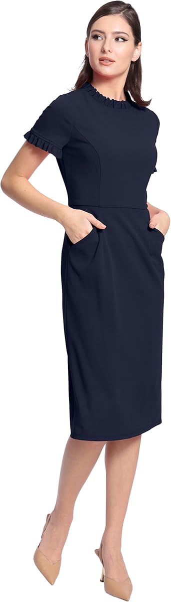 Maggy London Women's Maggy London Women's Dresses Ruffle Collar Slant Pocket Sheath Dress