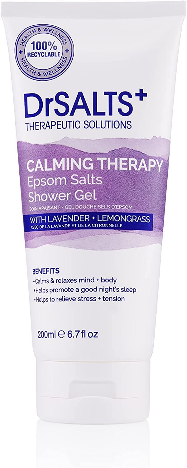DrSALTS+ Create Calm Shower Gel - Soothing Epsom Salts to Relax Body & Mind with Lavender, Chamomile & Lemongrass Essential Oils - Vegan & Cruelty-Free, 200ml