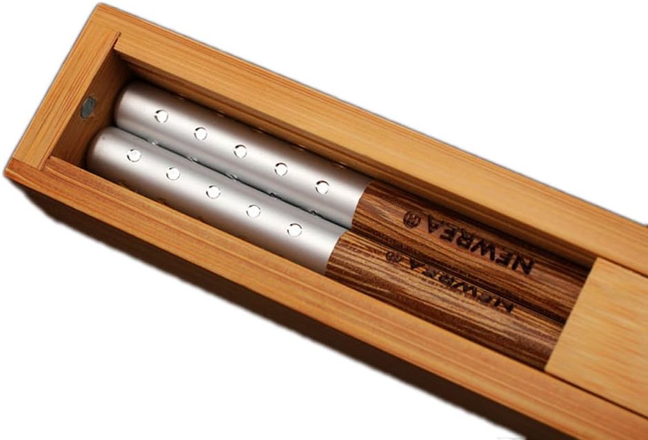 1 Pair of 25cm Africa Wenge Wood Chinese Chopsticks Silver Color Shinning Head Decor in Bamboo Case