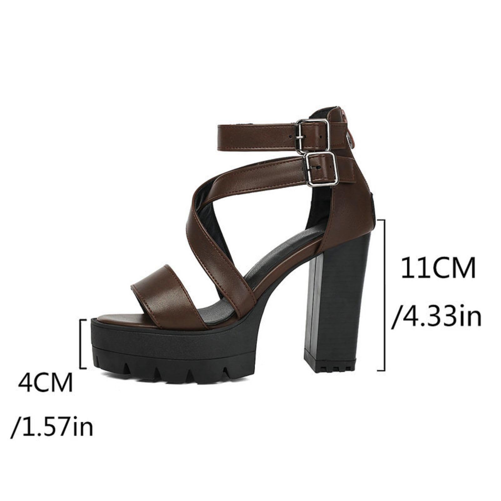 Genérico Sandalias Mujer Correas Cruzadas Plataforma Punta Abierta Bombas Cuero PU Hebilla Doble Tobillo Tacón Alto Grueso Suela Tractor Vestido Sandalias Fiesta