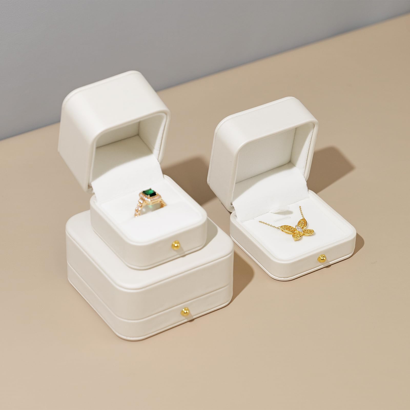 Oirlv Blanc PU Cuir Boite Bague Fiancaille,Ecrin Bague,Ring box pour Mariage Proposition Anniversaire Saint Valentin