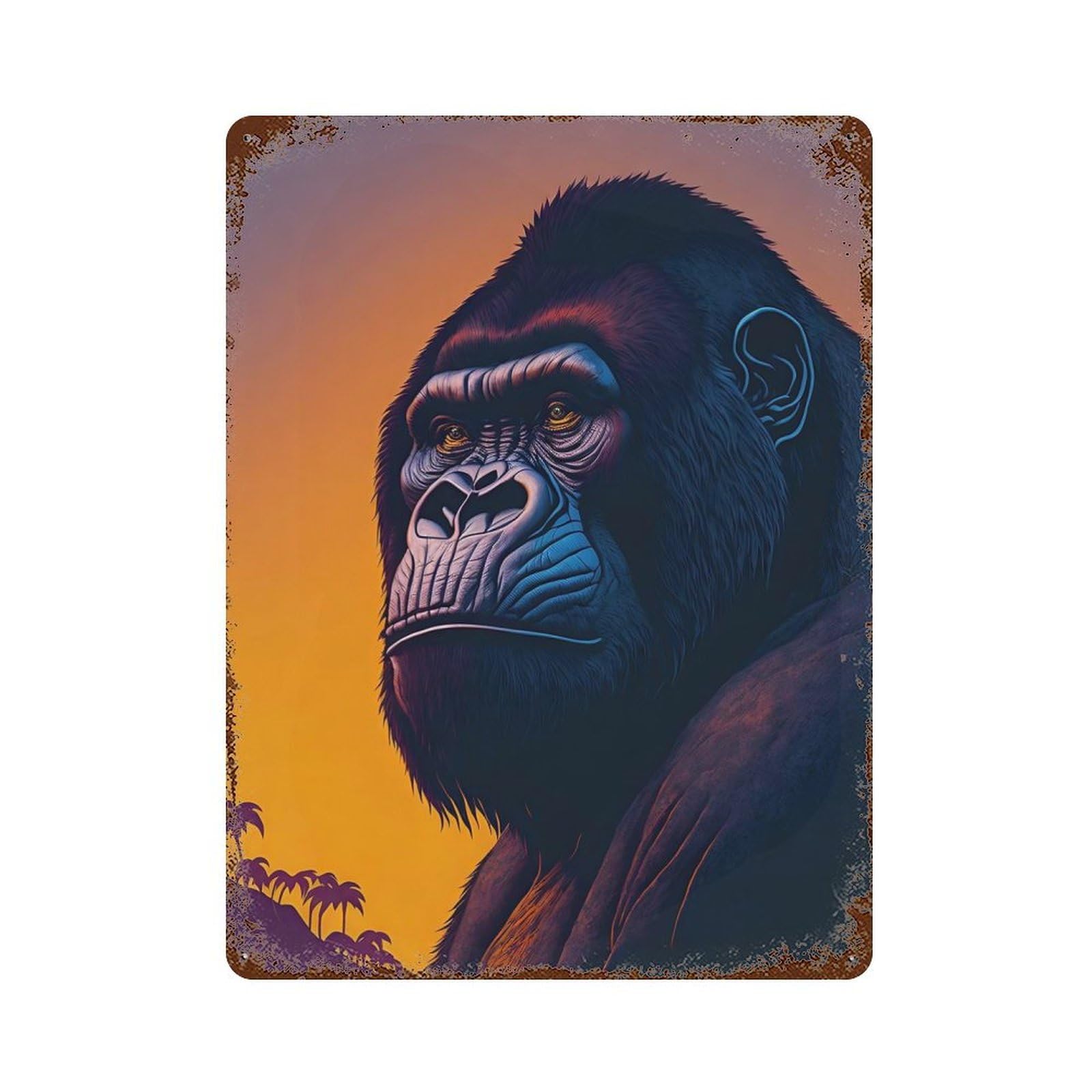 Rust Effect Sunset Gorilla Magic Distressed Metal Wall Sign 15.7"x11.8", Farmhouse Wall Decor for Office, Studio And Wall Decor