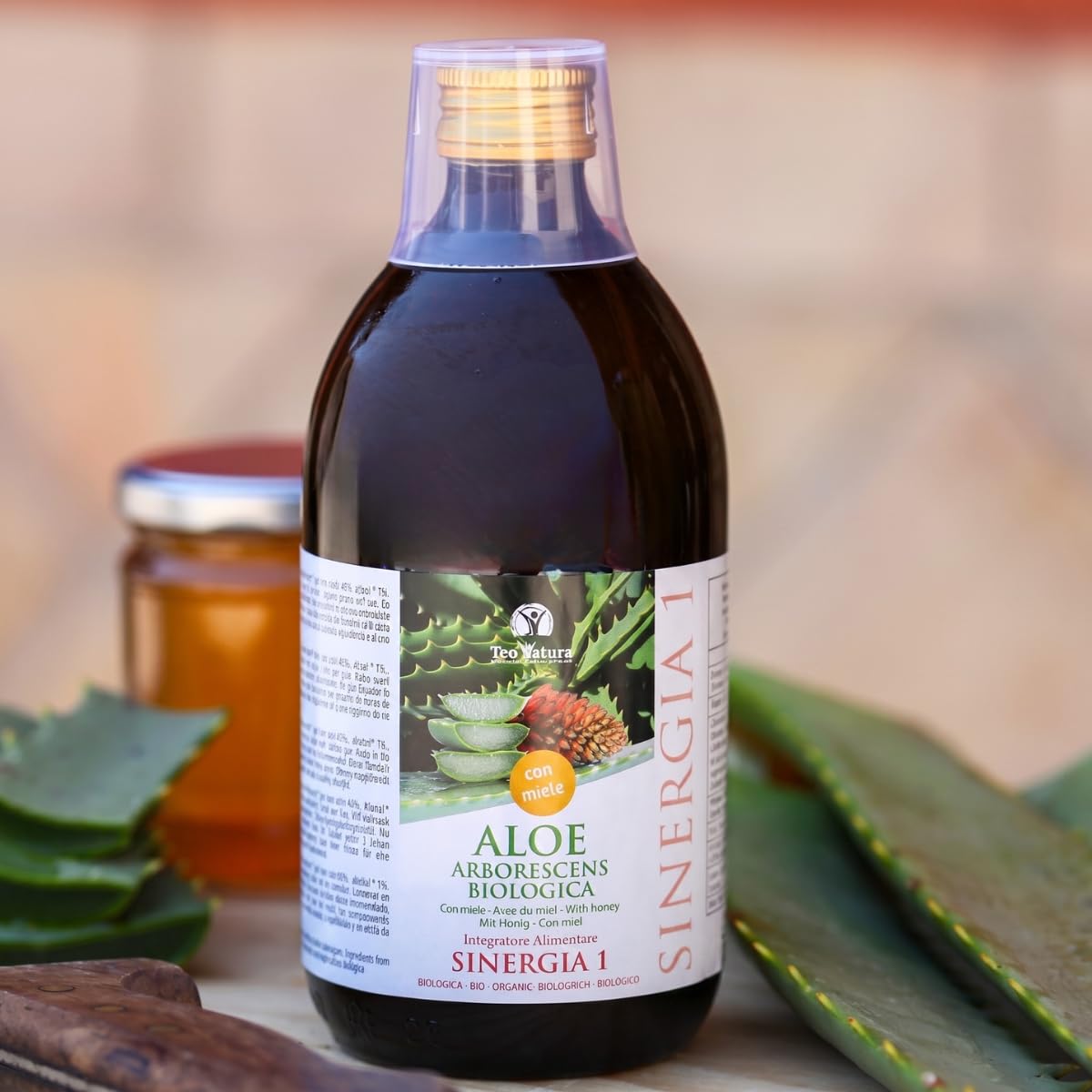 Teo Natura Synergie 1 – Trinkergänzungsmittel – klassisches Rezept von Padre Zago mit Aloe Arborescens, Honig und Bio-Alkohol, 500 ml, 1 Stück