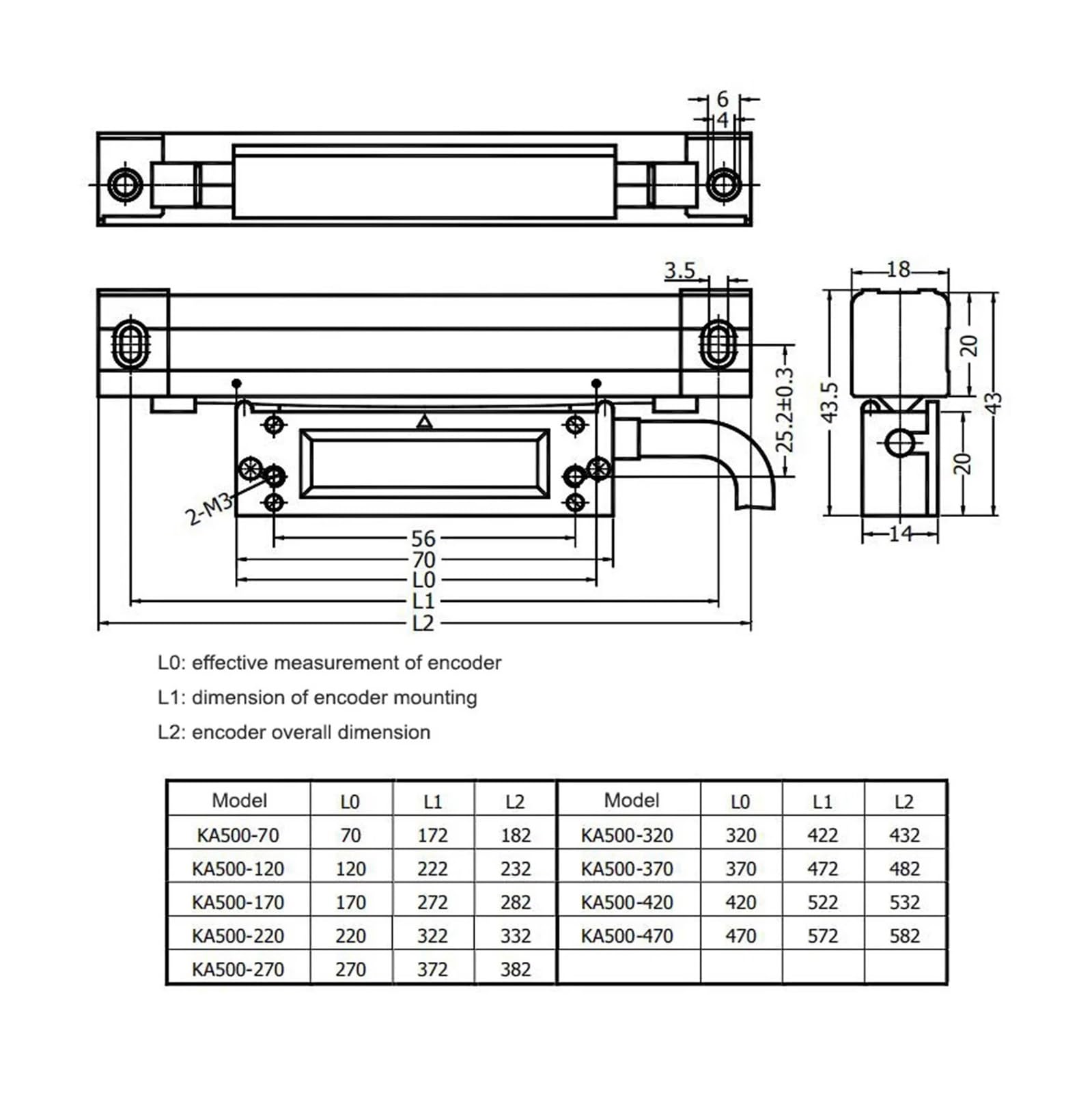 KA500 70 120 170 220 270 320 370 420mm 5um 0.005mm KA-500 Small Thin Linear(KA-500 170mm 5um)