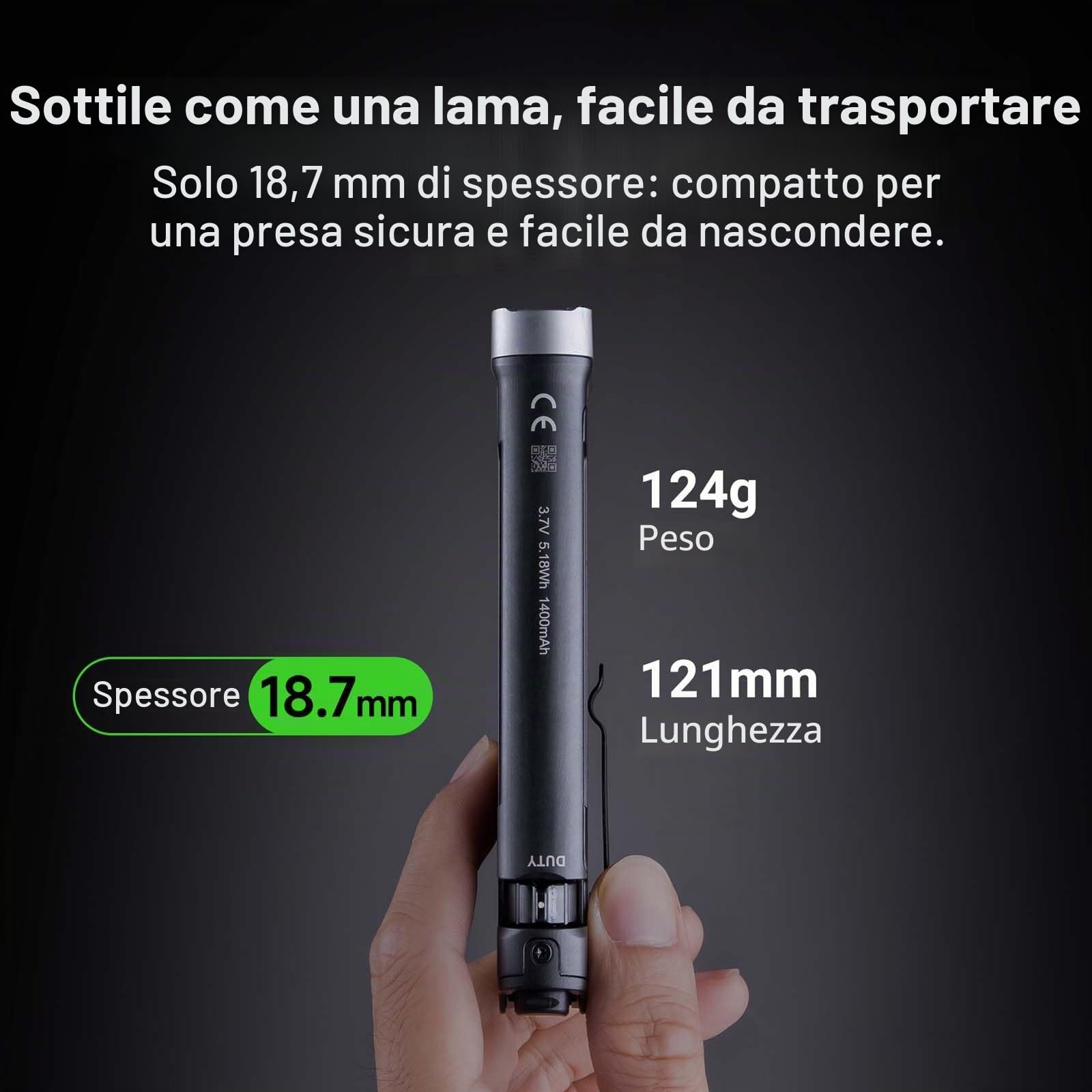 Nextorch TA70 - Torcia tattica piatta, ricaricabile, super luminosa, sottile, EDC 3500 lumen, torcia a LED ricaricabile USB-C, super sottile IP67, impermeabile, torcia tascabile per campeggio, corsa