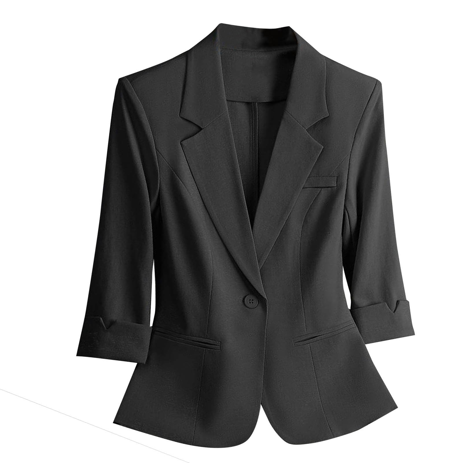 Womens 3 4 Sleeve Blazer One Button Lightweight Suit Jackets Casual Outfits Work Office Outfits with Pockets