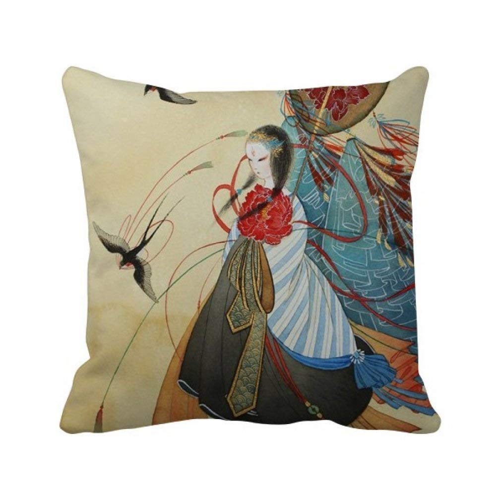 Coussin carré oiseau style asiatique multicolore 40x40cm pour décoration salon