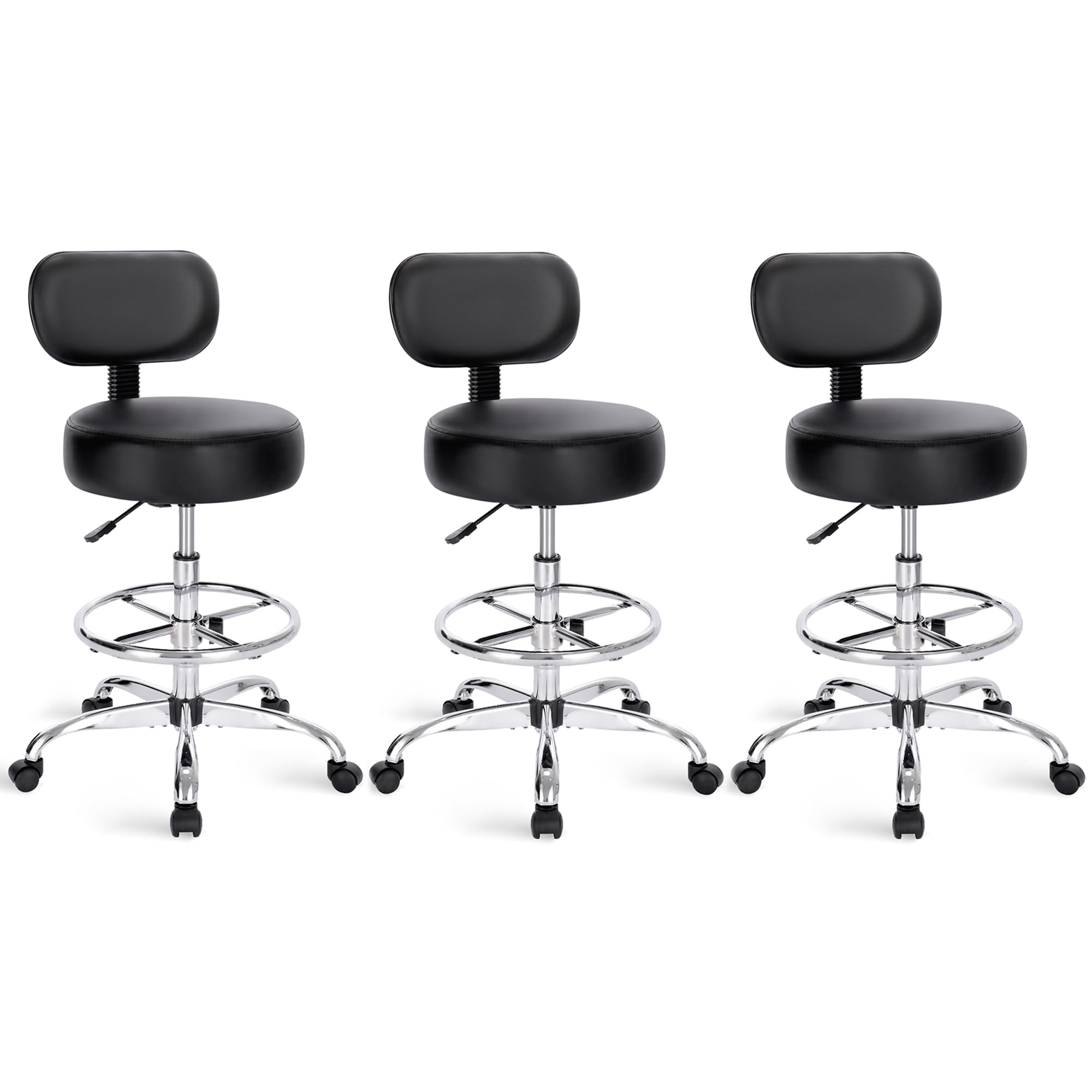 SUPERJARE Drafting Chair with Backrest, Set of 3, Swivel Barstools for Shop