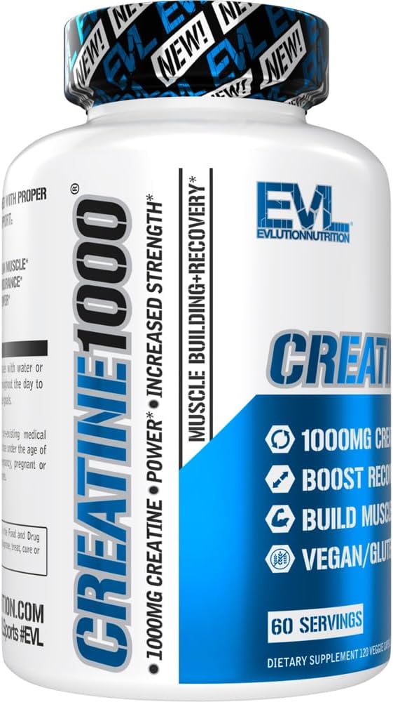 Evlution Pure Creatine Monohydrate Capsules 1000Mg Nutrition...
