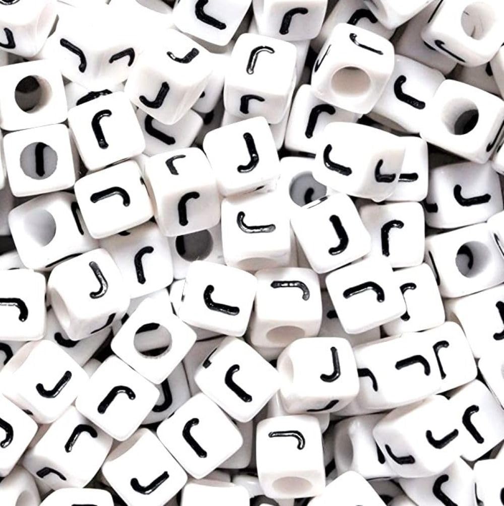 100 pcs 6mm White Cube Letter Alphabet Acrylic Beads Single & Mixed Letters (J)