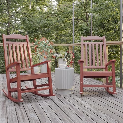 Image of Flash Furniture Set of 2 Winston All-Weather Rocking Chair in Red Faux Wood