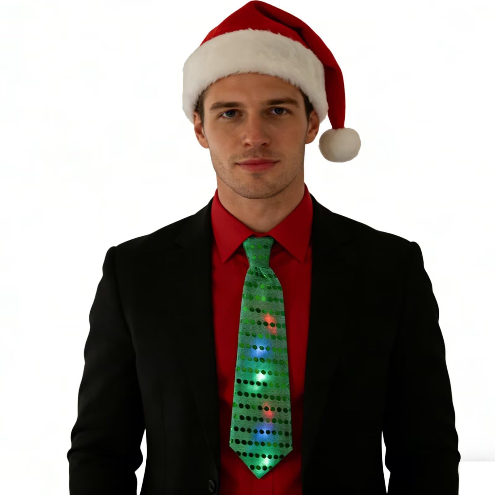 Szcq Men's Green Tie 6 Pieces 6Pcs Led Sequin Necktie Electric Bright Light Up Bow Ties Wo Kids Flashing Bowties Glow Party Rave Festival School, One Size