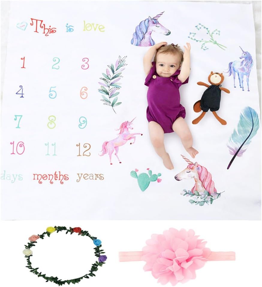 Citihomy Baby Monthly Milestone Blanket Newborn Girls Boys Photo Props Shoots Backdrop Personalized Unicorn Photography Growing Infants Toddlers Swaddle Blanket
