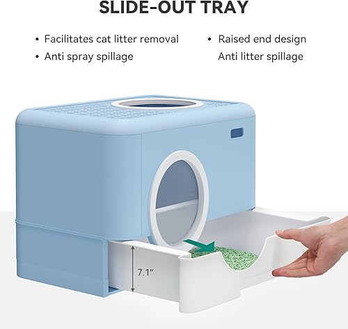 Miniatura 4 de YITAHOME Caja de arena grande cerrada para gatos con tapa y tapa, inodoro con capucha, inodoro, antisalpicaduras, con cajón, cuchara de arena