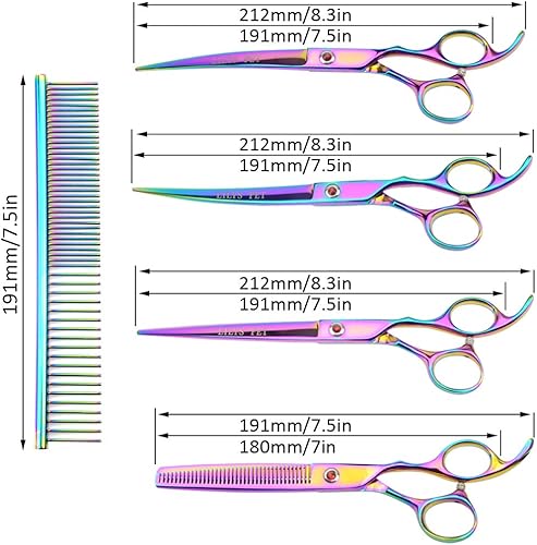 Miniatura 35 de LILYS PET Tijeras de titanio recubiertas de aseo profesional para mascotas para perros, tijeras de corte, curvas y adelgazantes