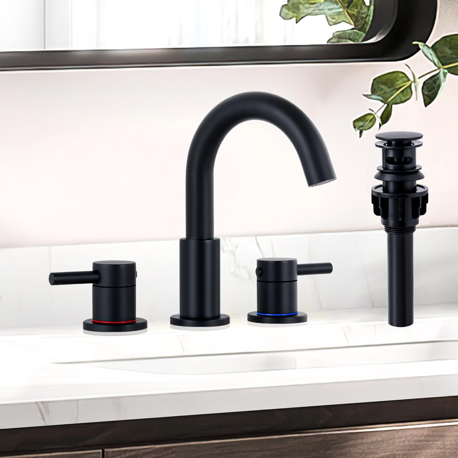 FORIOUS Matte Black Bathroom Faucet 3 Hole, 8 Inch Widespread Bathroom ...