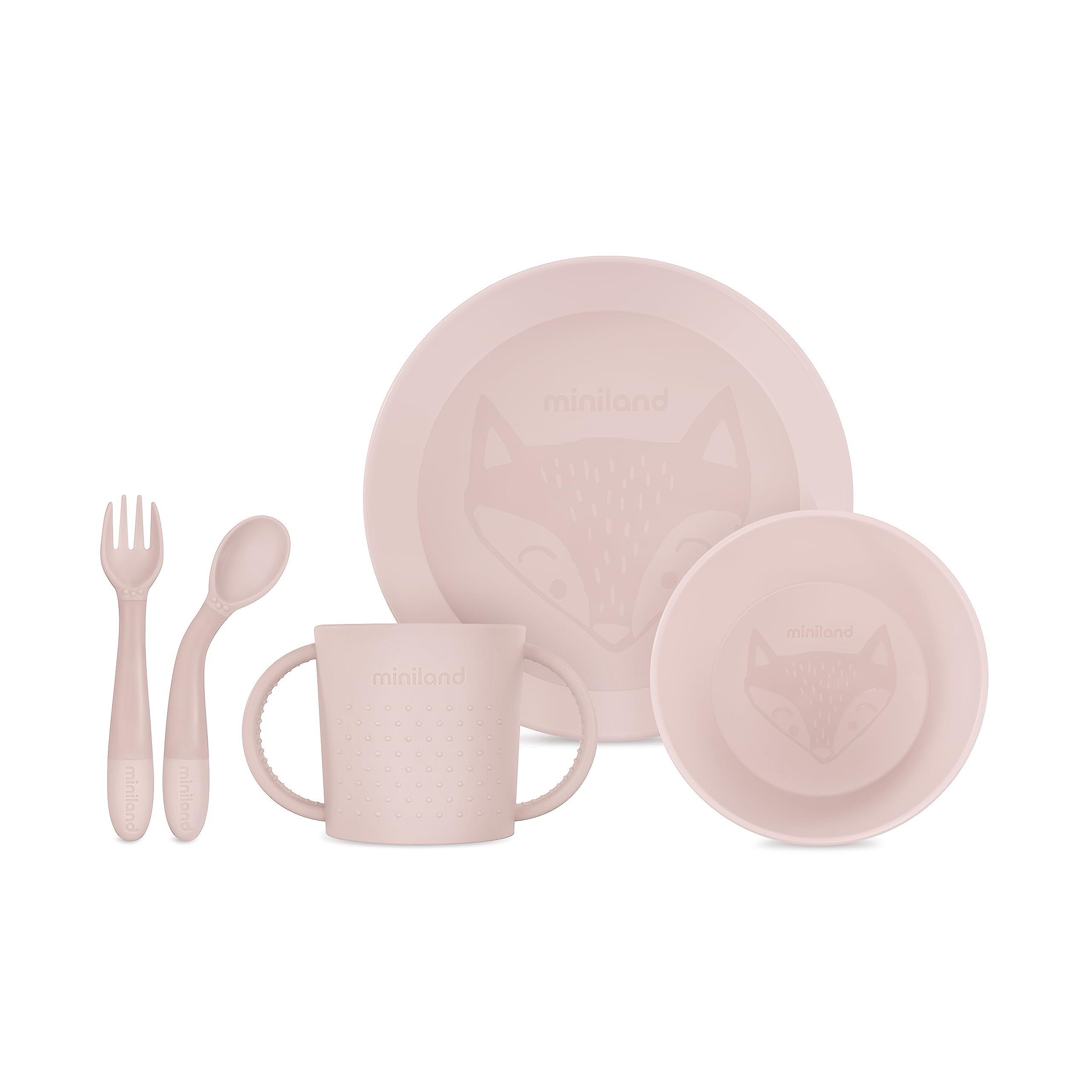 Miniland Meal Set Round Candy – Rundes Geschirrset Für Kinder Mit Rutschfestem Besteck & Becher, BLW-geeignet