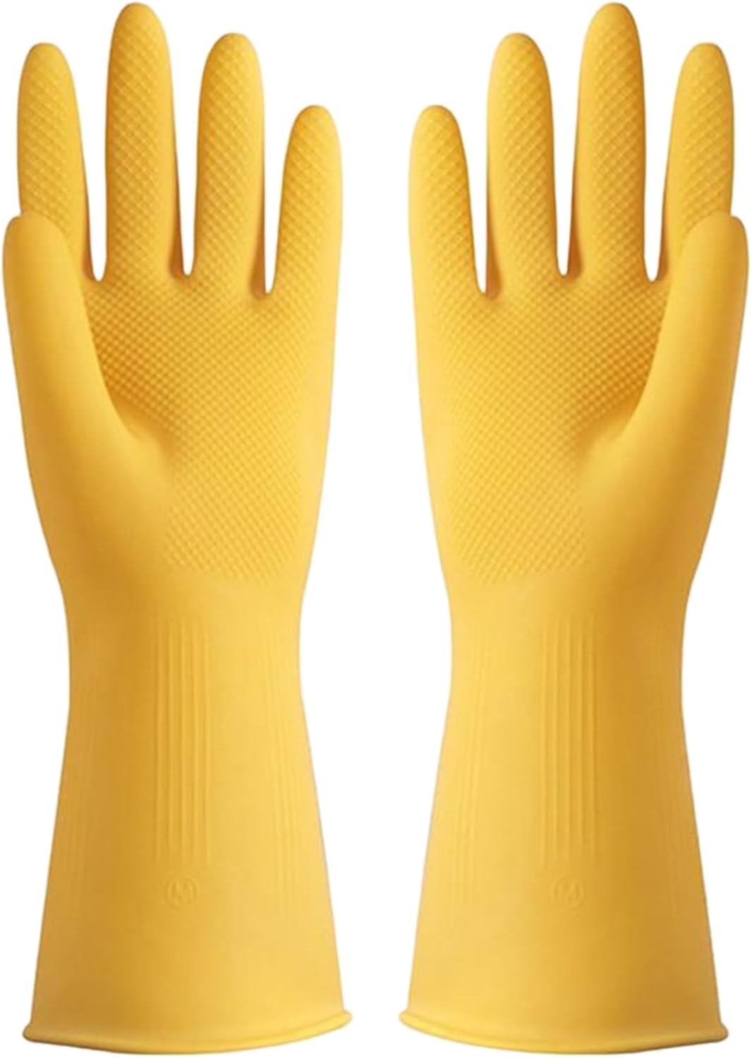 Long Rubber Cleaning Gloves Textured Non-Slip for Dishwashing Bathroom Scrubbing Waterproof Corrosion Resistant Yellow Large