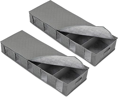 Contenedores de almacenamiento, paquete de 2 contenedores debajo de la cama con divisores y cremallera, largos y planos, apilables para organizar
