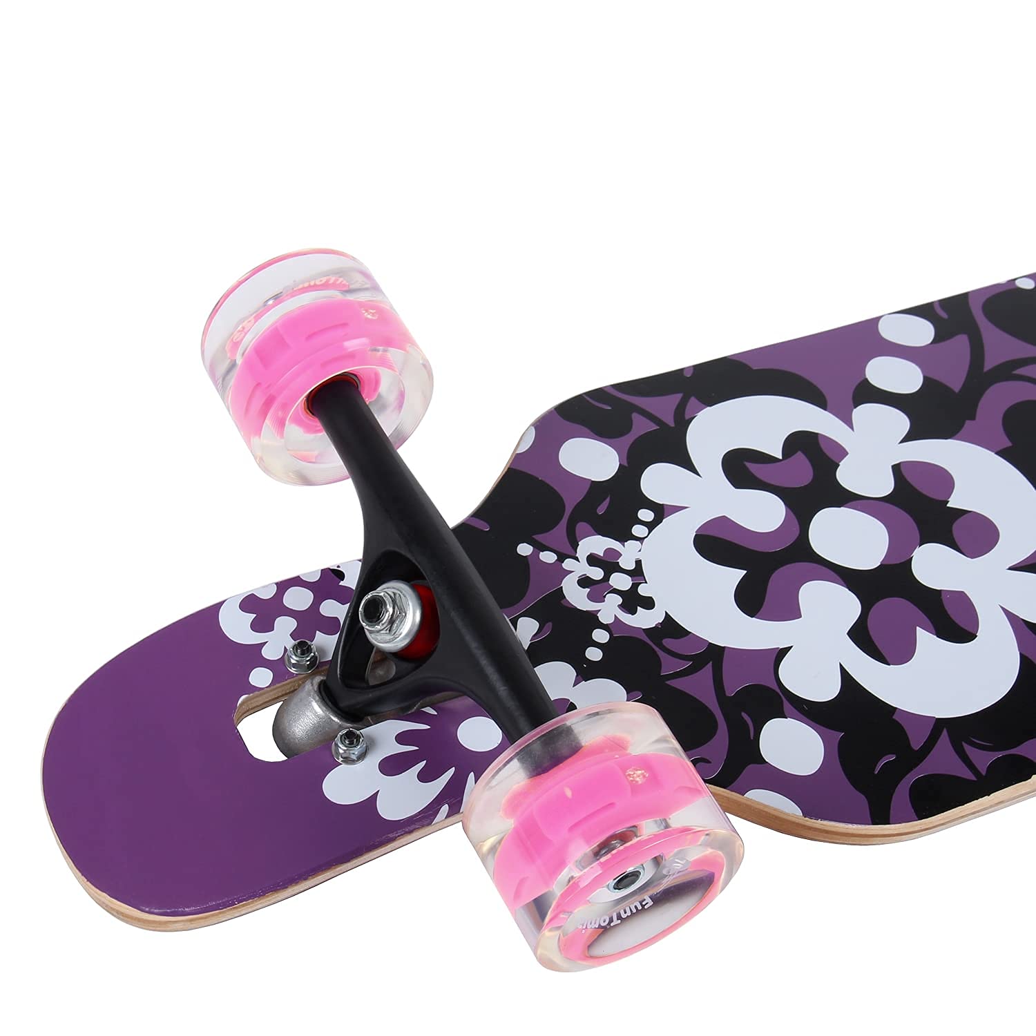 FunTomia Longboard Skateboard Drop Through Cruiser Planche complète avec roulements à Billes Mach1 High Speed T-Tool avec et sans Roues LED