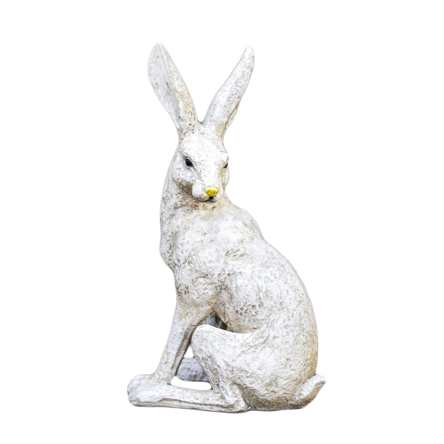 Darthome Off White Large Aged White Garden March Hare Ornament, Resin Animal Sculpture, Left Pose, 43Cm Height, Textured Stone Effect Finish