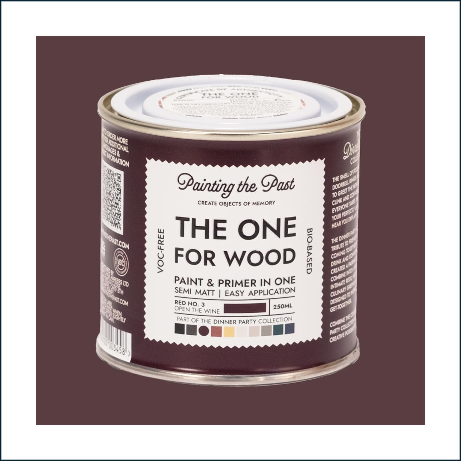 The One for Wood Paint & Primer 250ml Red No. 3 Open the Wine | Semi Matt Finish, Bio-Based & VOC-Free Formula for Wooden Furniture & Surfaces | Durable & Easy Indoor Home Decorating