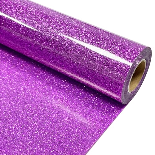 Image of Purple Glitter Heat Transfer Vinyl 12 inch x 8 ft HTV for Shirts, Glitter HTV for All Cutter Machine - Easy to Cut & Weed for Heat Vinyl Design (Purple)
