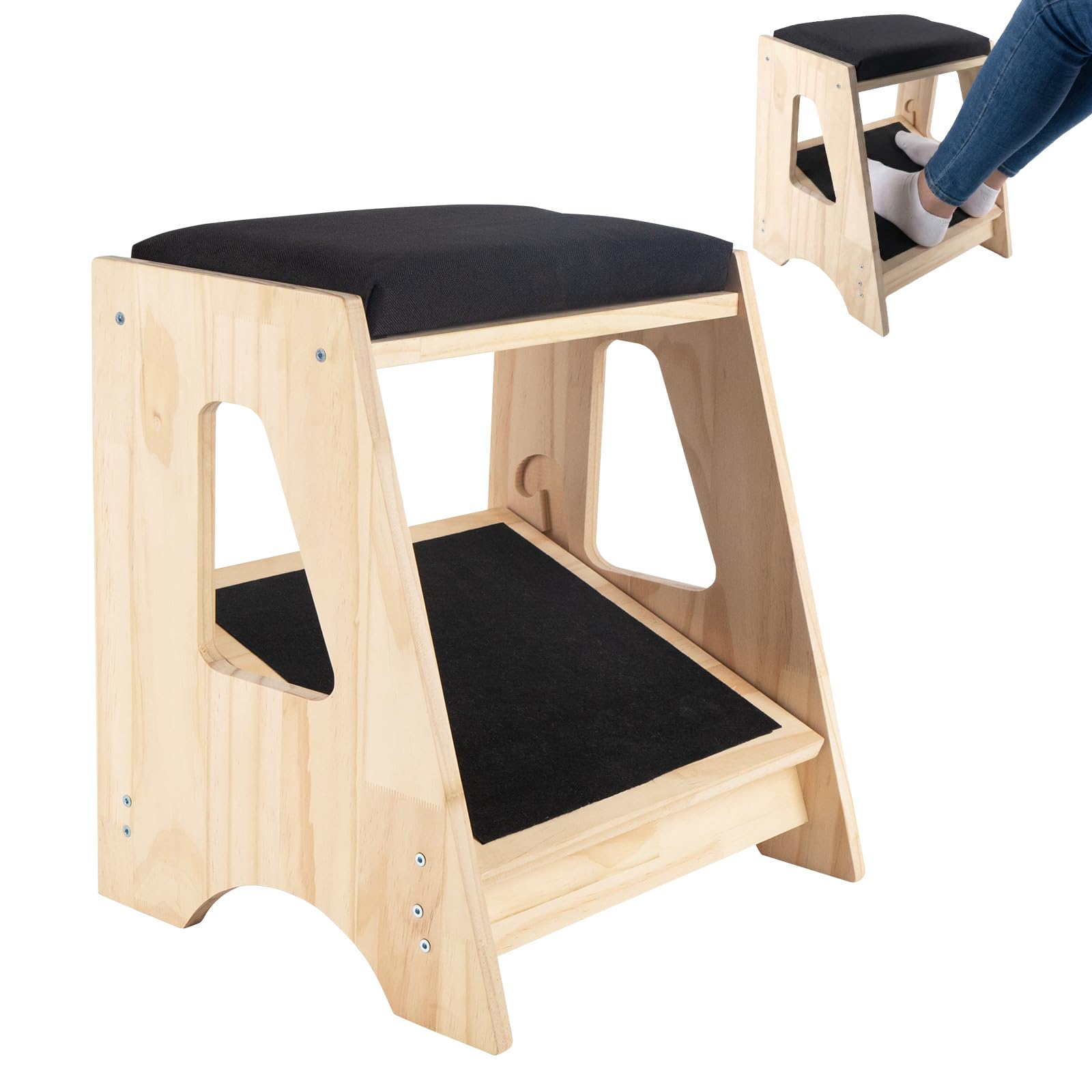 Foot Rest for Under Desk with 300lbs Capacity, Adjustable Under Desk Foot Rest, Wooden Foot Stool with Non-Slip Padding for Office & Home Use