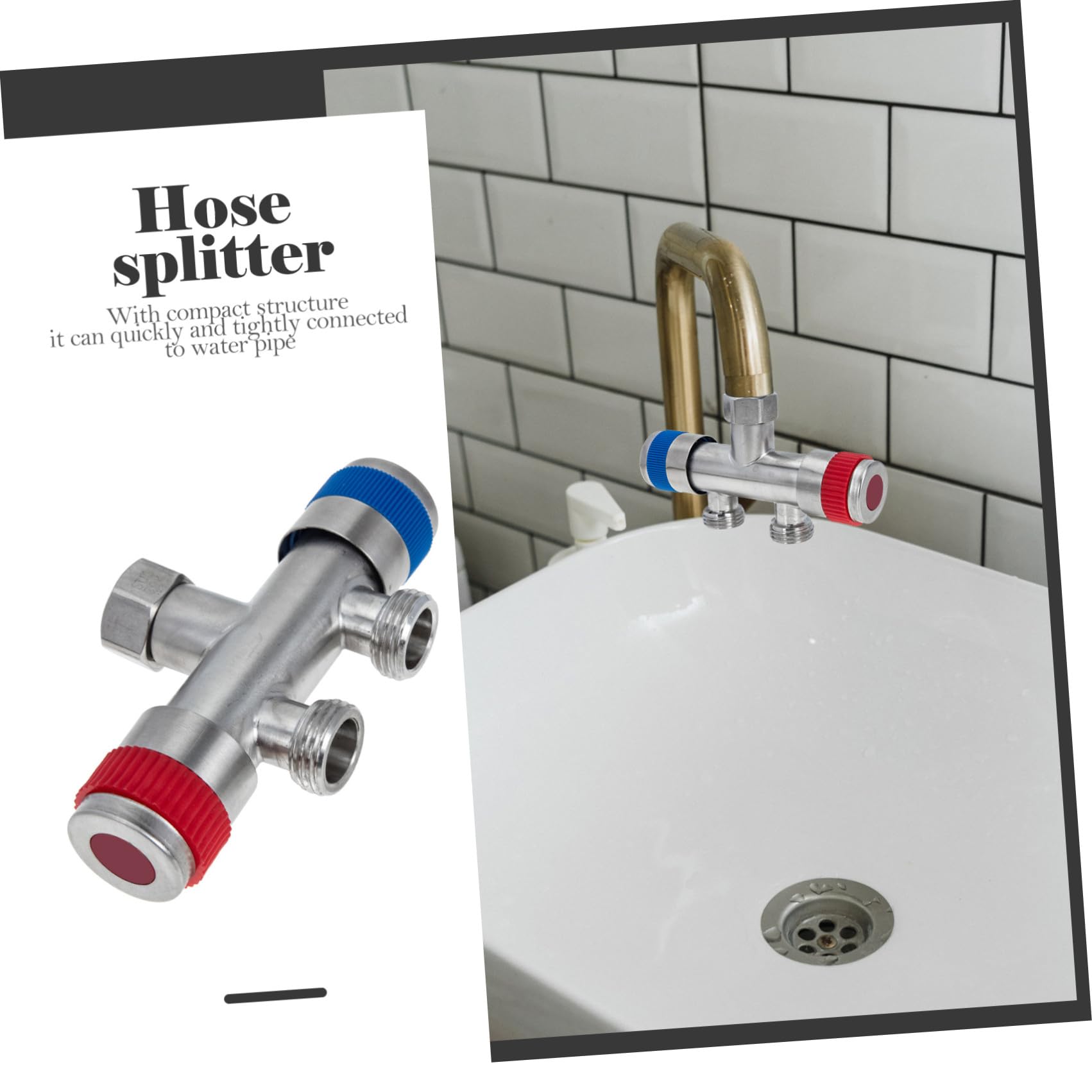 Adaptador de agua divisor de manguera para lavadora, acero inoxidable, resistente a la corrosión, diseño de alta presión, grifo fuerte y conexión de manguera