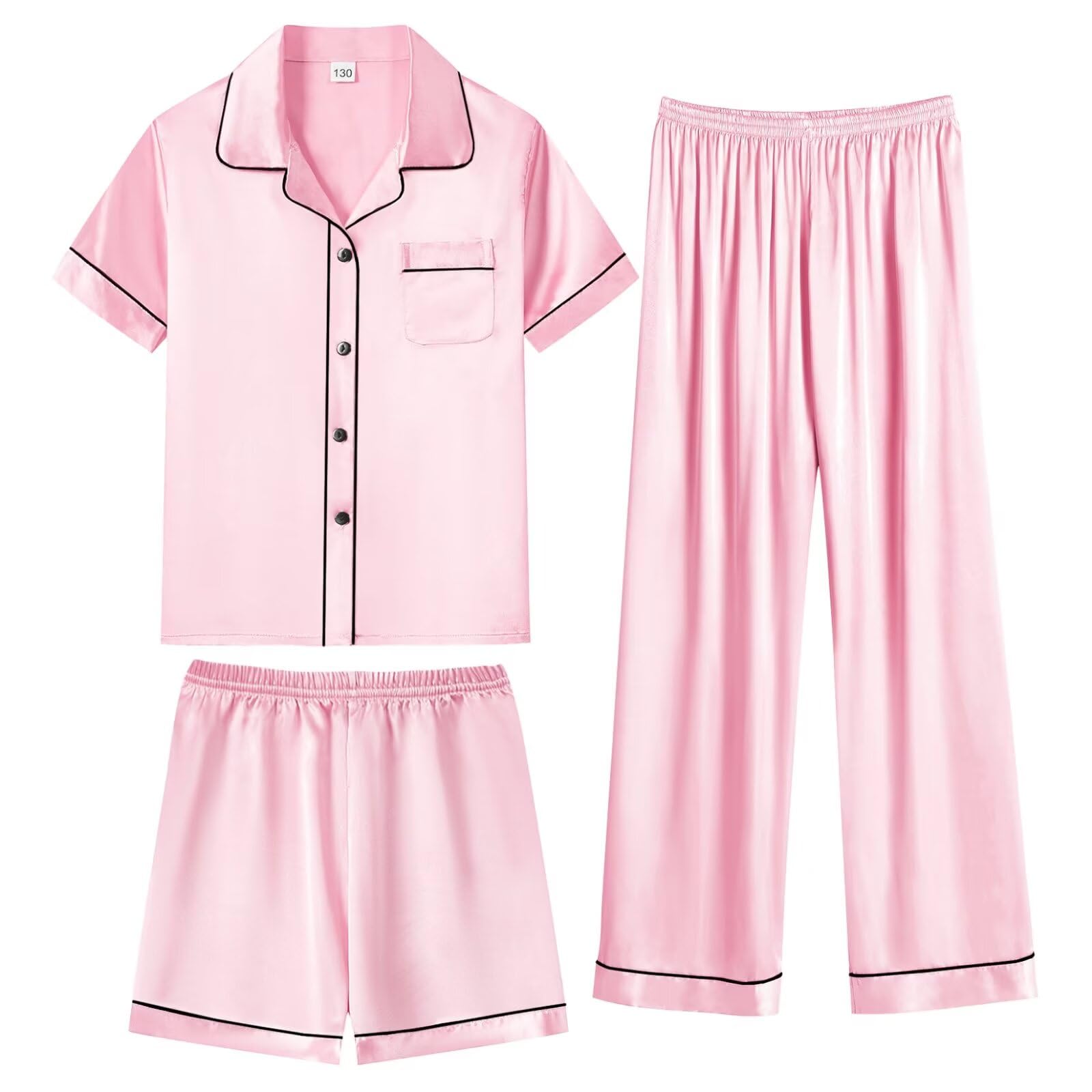 Pijamas De Satén Pijama Seda Mujer SWOMOG - Conjunto De Pijama De Satén A Juego Para Parejas, Ropa De Dormir De Manga Corta, Ropa De Dormir De 2 Piezas Con Pantalones Cortos